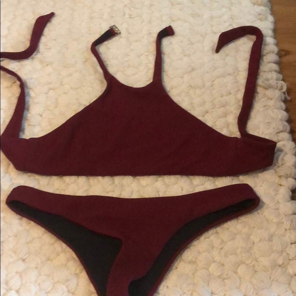 Beach riot maroon halter swimsuit bikini